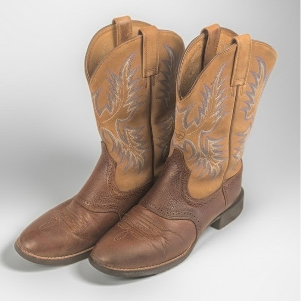 Ariat Heritage Stockman R-Toe Western Brown Leather Cowboy Boots Men's Size 10D